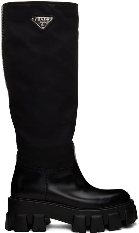 prada black suede tall boots|prada high heel boots.